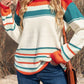 Contrast Striped Turtleneck Dropped Shoulder Sweater