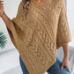 Cable-Knit Openwork Three-Quarter Sleeve Sweater