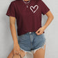 Heart Round Neck Short Sleeve T-Shirt