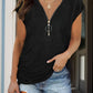 Full Size Half Zip Cap Sleeve T-Shirt