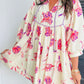 Tied Flower Printed Three-Quarter Sleeve Dress