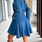 Tied Half Button Long Sleeve Denim Dress