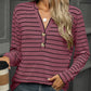 Striped Notched Long Sleeve T-Shirt