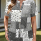 Printed Notched Short Sleeve Blouse