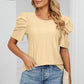 Eyelet Round Neck Puff Sleeve T-Shirt