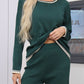 Contrast Trim Round Neck Top and Pants Sweater Set