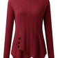 Decorative Button Round Neck Long Sleeve Top