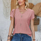 Decorative Button Eyelet V-Neck Short Sleeve T-Shirt