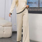 Contrast Trim Round Neck Top and Pants Sweater Set