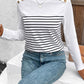 Decorative Button Striped Round Neck Long Sleeve T-Shirt