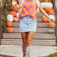 Checkered Round Neck Short Sleeve Sweater