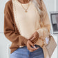 Two Tone Cable Knit Round Neck Long Sleeve Sweater