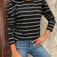 Full Size Striped Round Neck Puff Sleeve T-Shirt