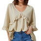 Ruffled V-Neck Half Sleeve Blouse