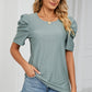 Eyelet Round Neck Puff Sleeve T-Shirt