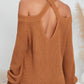 Cutout Back Cold Shoulder Long Sleeve Sweater