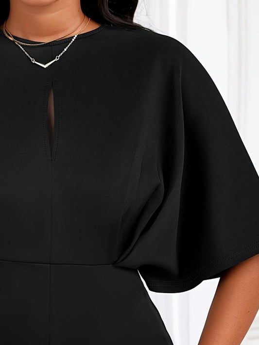 Plus Size Ruched Round Neck Half Sleeve Blouse