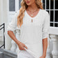 Eyelet Drawstring V-Neck Half Sleeve T-Shirt