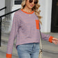 Pocketed Striped Round Neck Long Sleeve T-Shirt