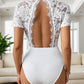 Cutout V-Neck Short Sleeve Lace Bodysuit