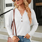 Waffle-Knit Notched Long Sleeve T-Shirt