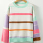 Contrast Striped Round Neck Drop Shoulder Sweater