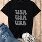 USA Rhinestone Round Neck Short Sleeve T-Shirt