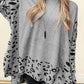 Slit Leopard Mock Neck Dropped Shoulder Sweater