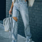 Distressed Asymmetric Waist Jeans