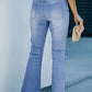 Button-Fly Distressed Raw Hem Flare Jeans