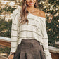 Striped V-Neck Drop Shoulder Sweater