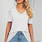 Heathered V-Neck Puff Sleeve T-Shirt
