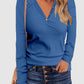 Decorative Button V-Neck Long Sleeve T-Shirt