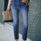 High Waist Raw Hem Skinny Jeans