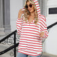 Drawstring Striped Long Sleeve Hoodie