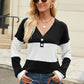 Contrast V-Neck Long Sleeve T-Shirt