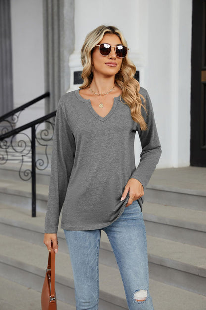 Notched Long Sleeve T-Shirt - Michelle Francisco