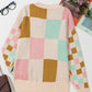 Checkered Round Neck Drop Shoulder Sweater