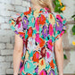 Multicolored Flutter Sleeve Mock Neck Blouse