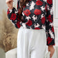 Frill Floral Mock Neck Long Sleeve Top