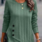 Decorative Button Round Neck Long Sleeve Top