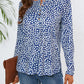 Quarter Button Printed Round Neck Long Sleeve Top