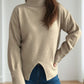 Front Slit Decorative Button Turtleneck Sweater