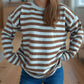 Distressed Striped Round Neck Long Sleeve Sweater