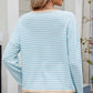 Striped Contrast Round Neck Long Sleeve Sweater