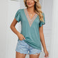 Contrast Trim Petal Sleeve V-Neck Top