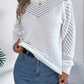 Openwork Round Neck Long Sleeve Knit Top