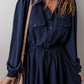 Drawstring Half Button Long Sleeve Dress