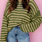 Striped Round Neck Dropped Shoulder Sweater - Michelle Francisco