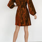 Velvet Round Neck Tie Waist Long Sleeve Mini Dress